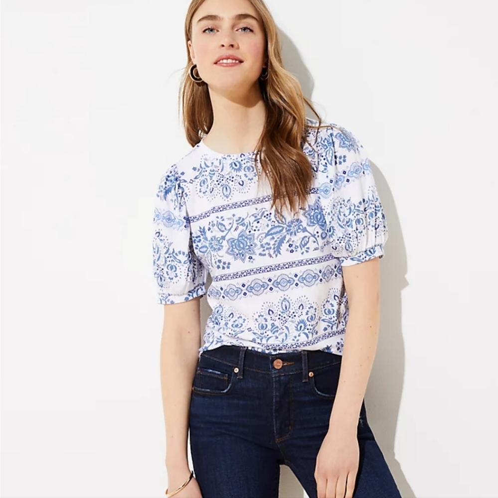 LOFT XL garden print puff sleeve top